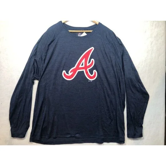 Atlanta Braves Long Sleeve Shirt MLB Baseball Logo Navy Blue Adult Small S NWT - Picture 1 of 8